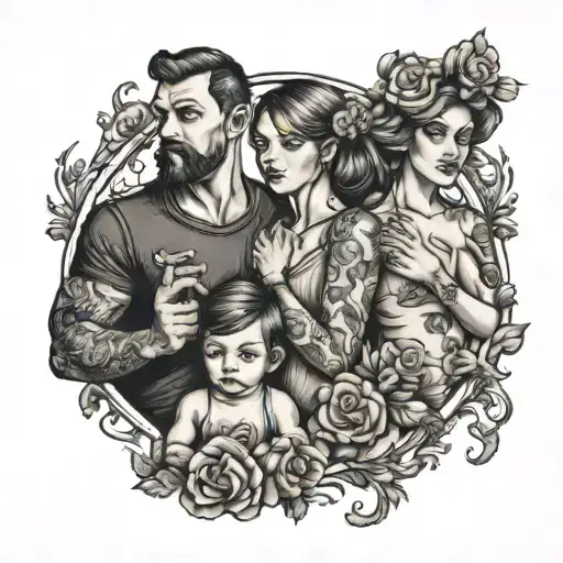 Man Woman Two Kids Girl Boy Holding