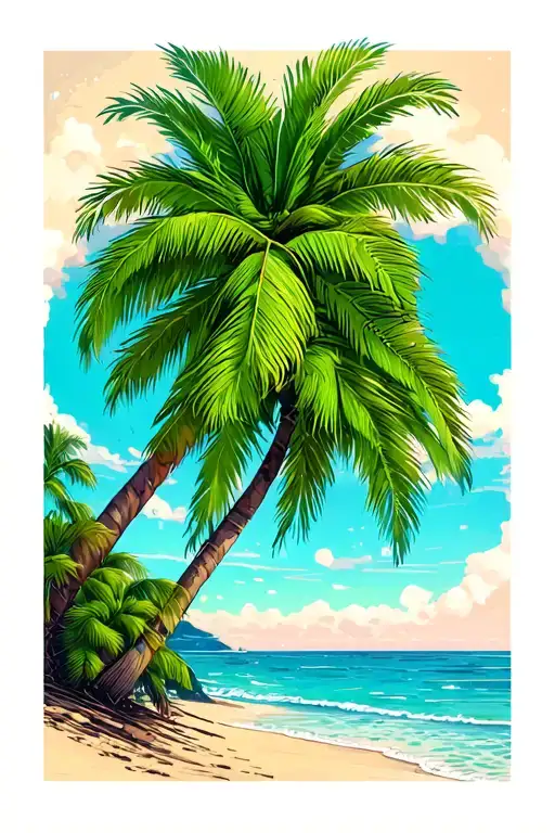 Beach Scene Featuring Palm Tree