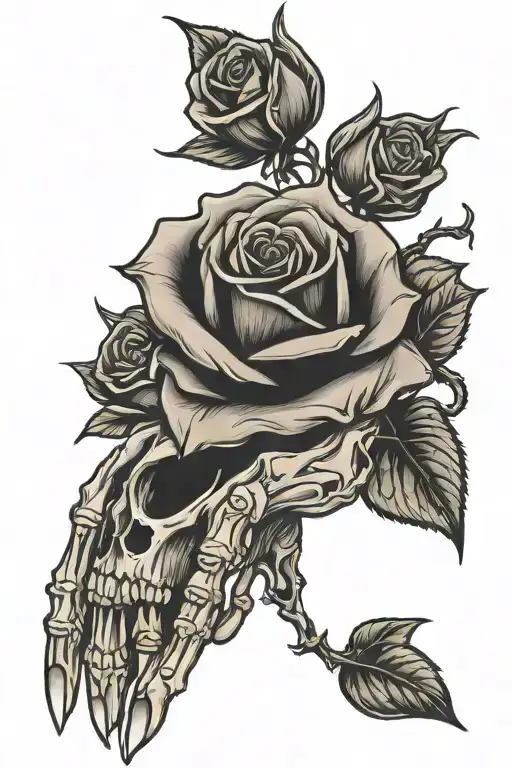 Skeletal Hand Holding Rose
