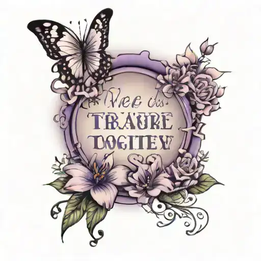 Text Okiee In Purple Lilac Shade With Little One Butterfly And Text Treasure Make It Together
