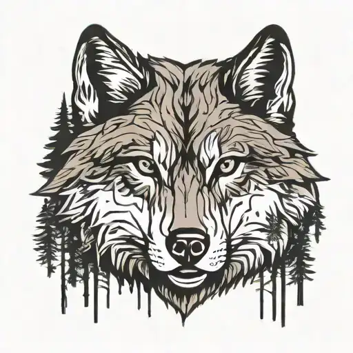 Face Of A Wolf With A Forest In The Background