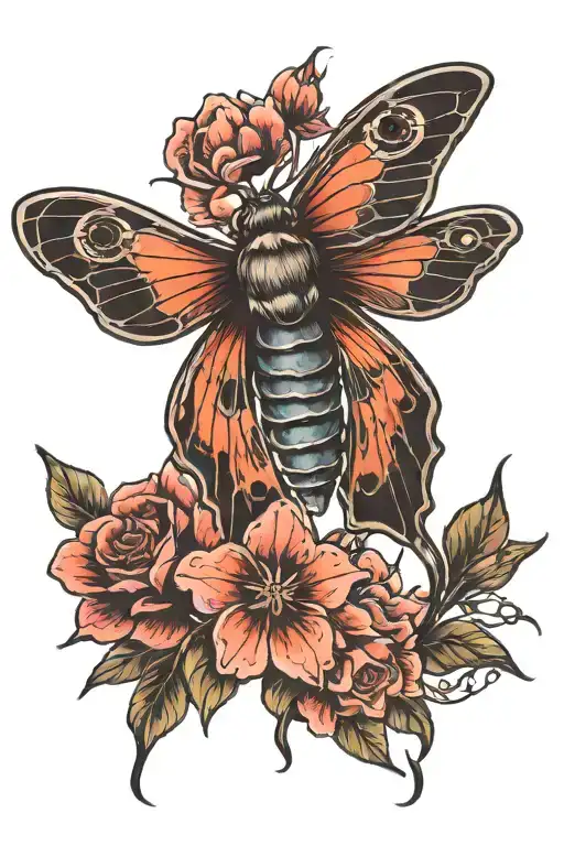 Gothic Moth And Flowers