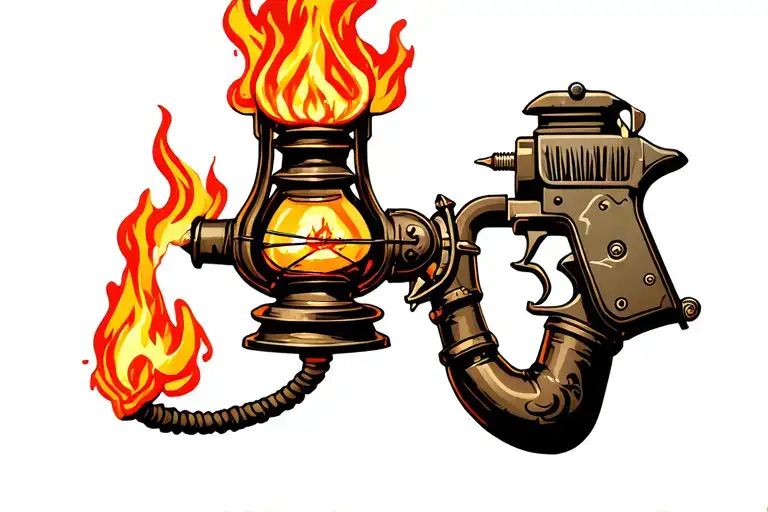 Gas Lamp With Fire & A Tattoo Gun