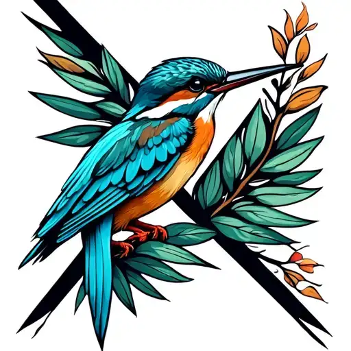 Kingfisher Bird Inside Triangle Outline Intertwined
