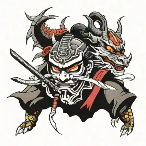 Samurai And Dragon With Mask
