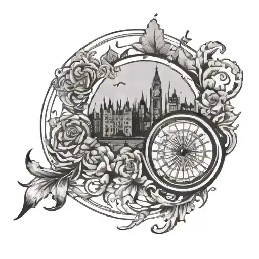 London Marathon Black Line Art Circle