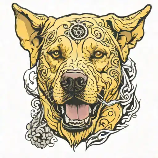 The Face Of An Aggressive Yellow Labrador Dog With Demon Eyes