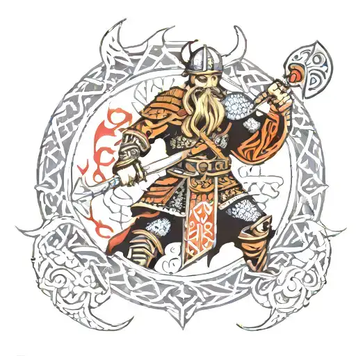 A Viking Warrior With Intricate Scandinavian Runes As Part Of His Armor