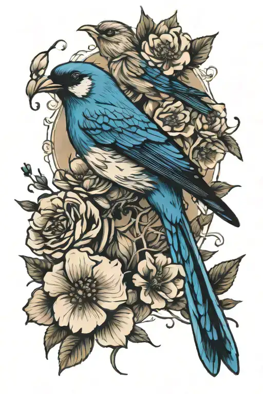 Flowers And Bird With Flowers