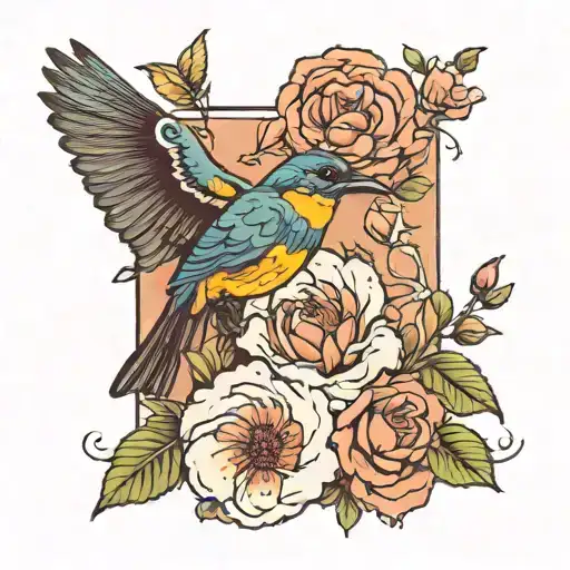 Beautiful Flowers And Bird With Flowers