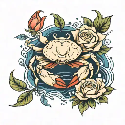 Water And A Crab Surrounded By Roses