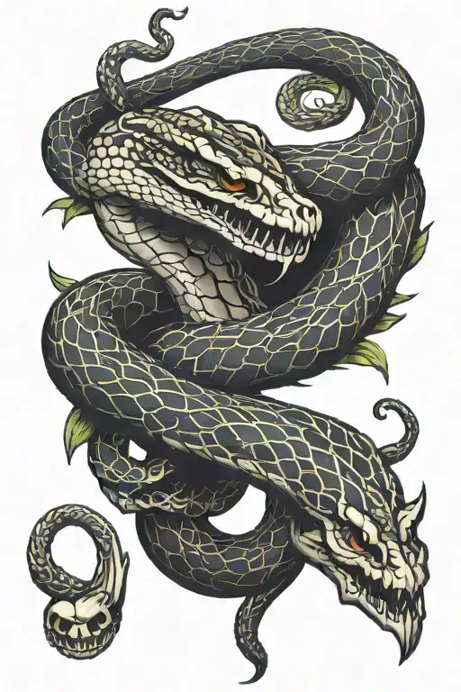 Snake In Gothic Style With Partially Visible Bones