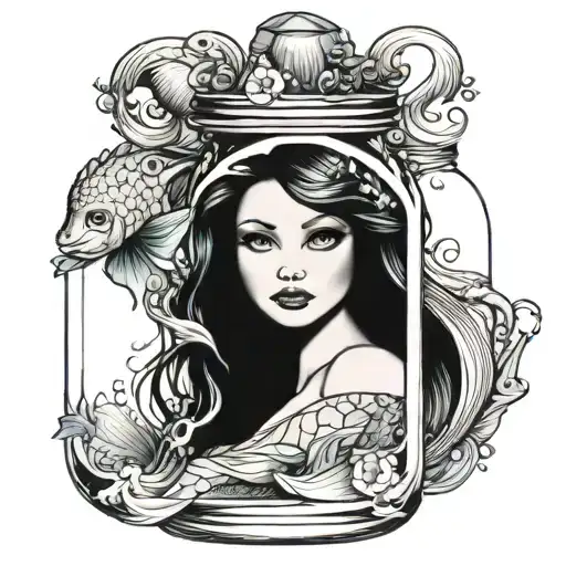 Beautiful Mermaid Enclosed In A Bottle With A Space Motif