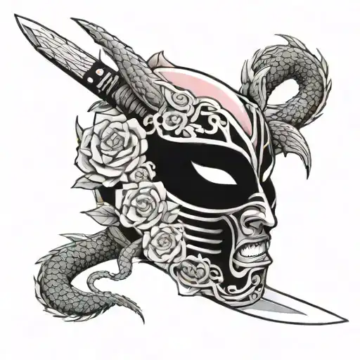 Japan Mask Katana Dragon Rose
