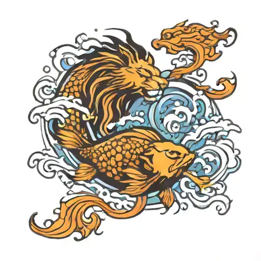 Water Fish And Fire Lion Yin-yang