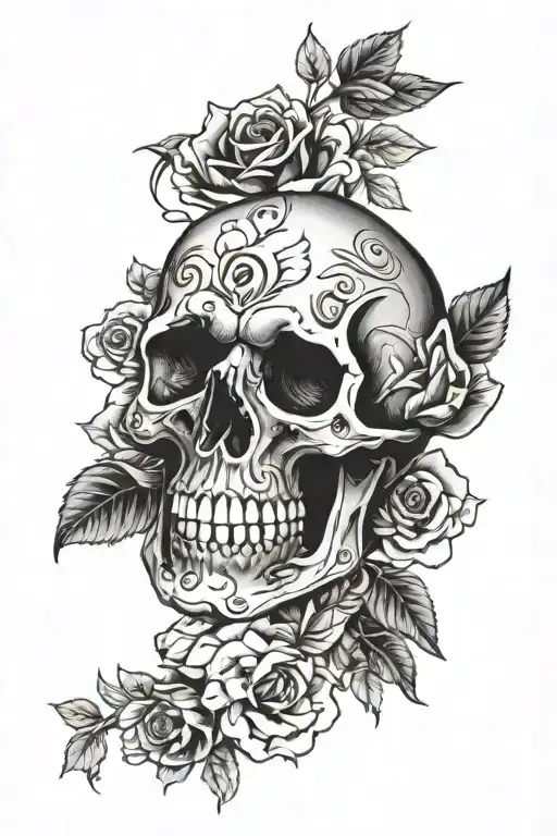 Skull And Roses For Men Side Neck