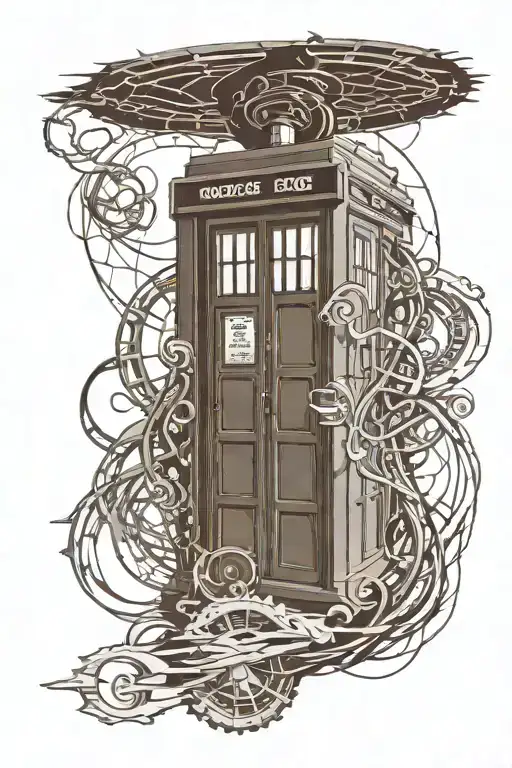 Tardis From Doctor Who Tv Show And Gate From Stargate At Background