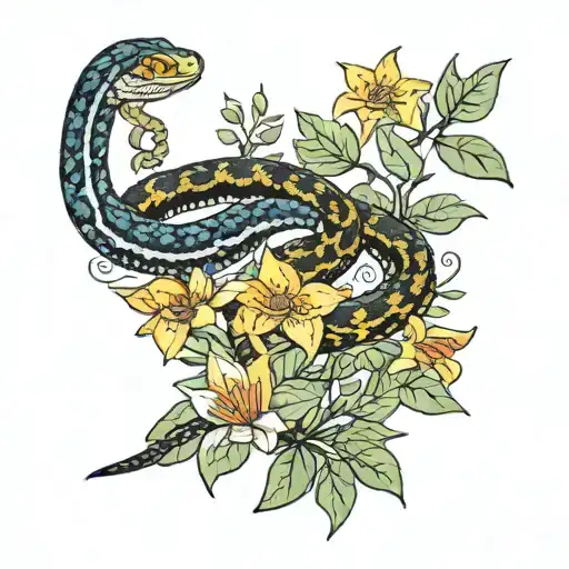 Garter Snake In Native Kentucky Plants And Flowers