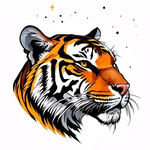 Tiger Profile With Orion Constellation