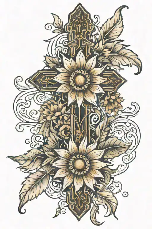 Western Styled Tooled Leather With A Cross And Sunflowers Compliments