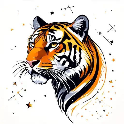 Tiger Profile With Orion Hunter Constellation Made