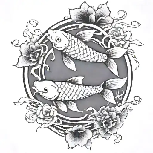 One Koi Fish Swimming Around A Yen And Yang Sign