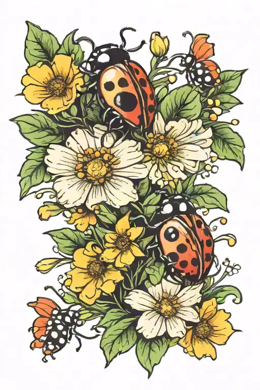Ladybug And Buttercup Flowers