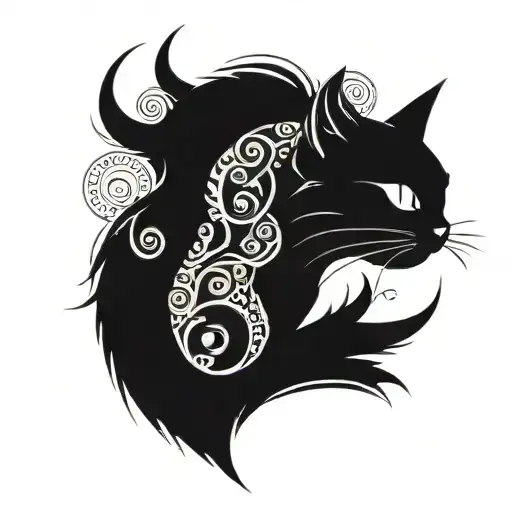 A Neotraditional Design Of A Cat With It Symbols Incorporated Into Its Fur Pattern