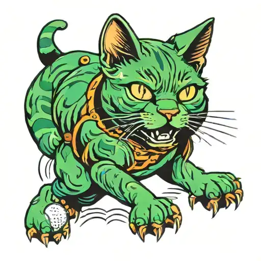 Green Cat Baseball Player