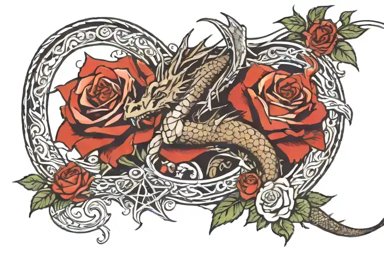 Dragon In A Broken Reality With Roses And North Star