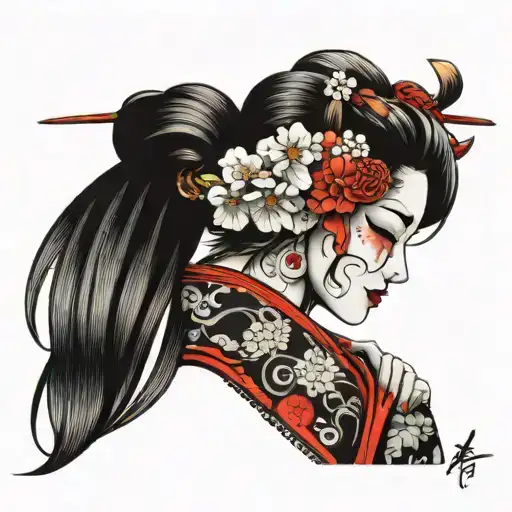 Dice Flower Geisha Covering Her Face