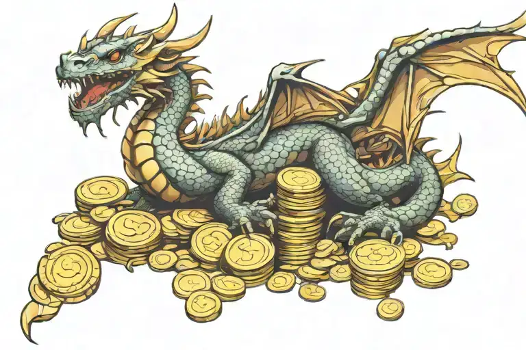 Dragon Guarding Pile Of Gold Coins