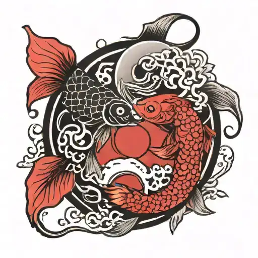 Yin Yang Fish Sakura Gate Red Moon