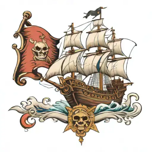 Pirate Ship With Cannons Flag Compass Rose