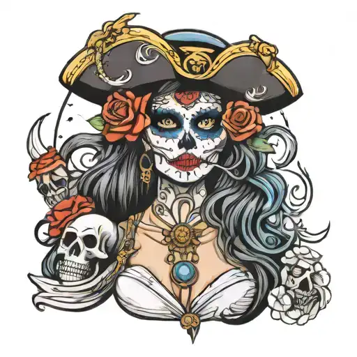 Day Of The Dead Pirate Captain Woman