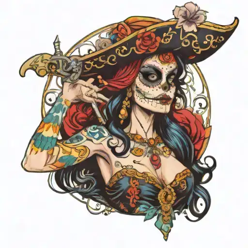 Day Of The Dead Pirate Queen Looking Up