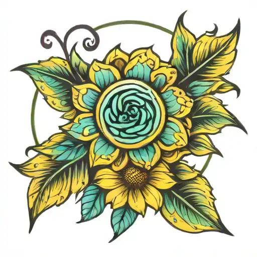 Sunflowe With Teal Cervicl Cancer Ribbon Wrapped