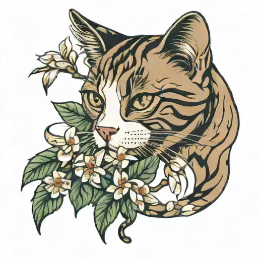 Cat Sniffing Jasmine Flowers