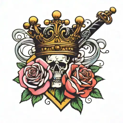 Crown And Roses And Sword Intertwined