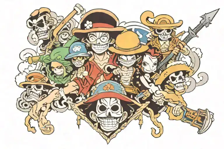 Combine Elements From Different One Piece Characters Into A Unique And Dynamic Tattoo Design