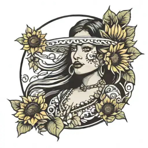 Mexican Woman With Sunflowers