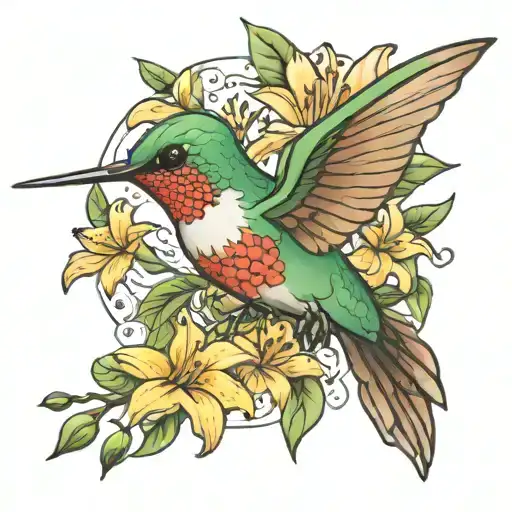 Hummingbird And Lily Flowers