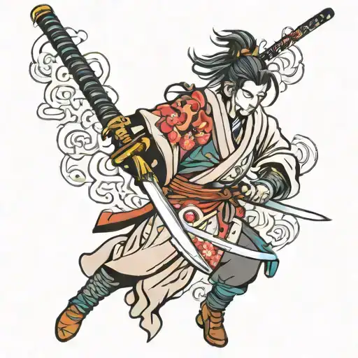 Japan Samurai Cyberpunk Sakura Wave Katana