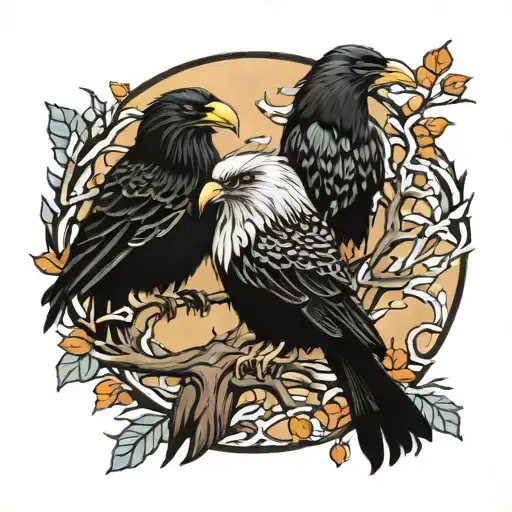 Shoulder Tattoo Viking World Tree With Odin's Ravens On The Branches In Color