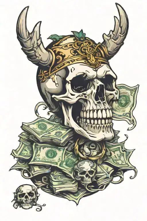 Skull With Smoked Stack Of Money In Teeth Claws