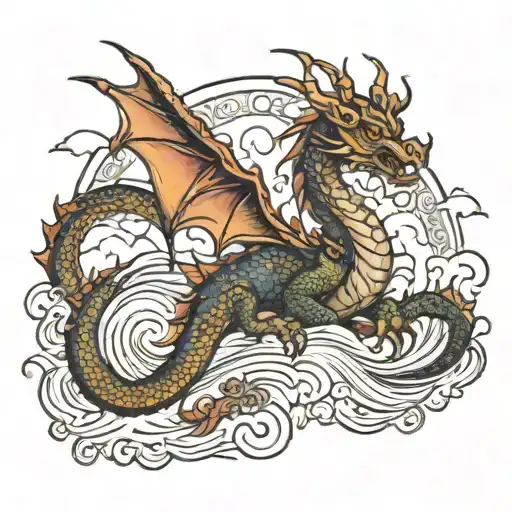 Dragon And Sky Arround Lake Surrounded