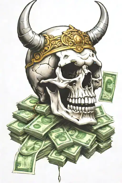 Skull With Smoked Stack Of Money In Teeth Claws