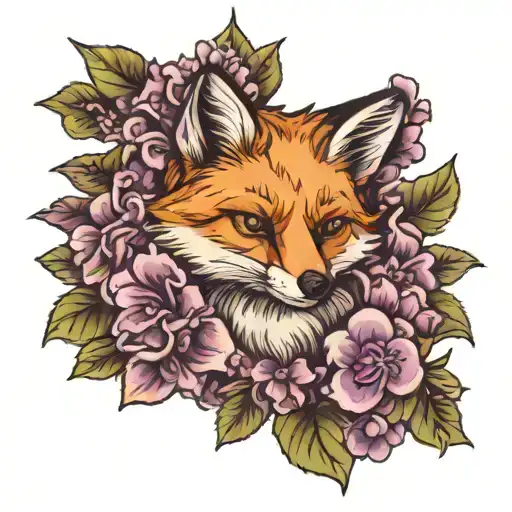 Several Lilac Flowers With A Fox