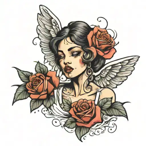 A Rose Held By A Crying Women Portrait With Angels