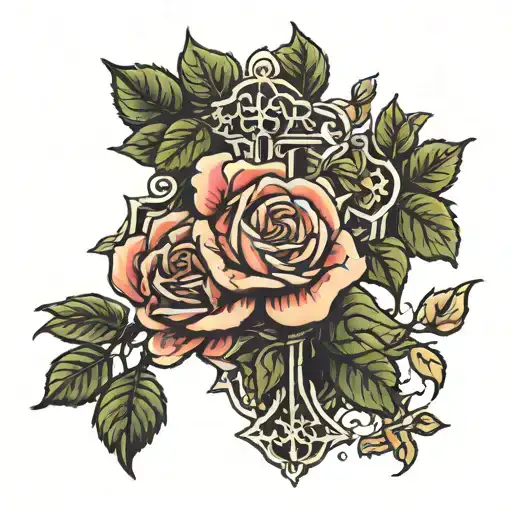 Rose Bush With A Cross In The Middle